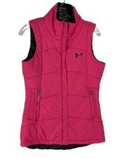 Under Armour Puffer Vest Womens Small Pink Vented Zip Pockets Outdoor