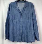 LC Lauren Conrad Denim Shirt Women's Blue Polka Dot Button Down Chambray