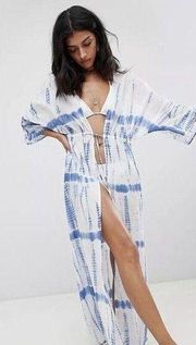 ASOS Swim Blue Tie Dye Maxi Kimono Pool Beach Cover Up Resort Wear Vacation Sz 0