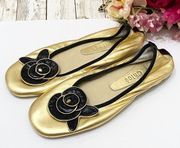 Metallic Gold Flower Soft Leather Ballet Flats 10