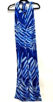 Bella Dahl Womens Jumpsuit Blue Large Low Back Halter Palm‎ Print