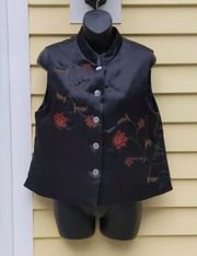 SUSAN BRISTOL 100% Silk Embroidered Floral Vest M