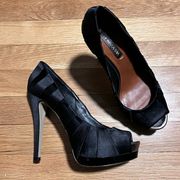 BCBGMAXAZRIA Lauryn Black Pleated Satin Heels - Size 8.5M