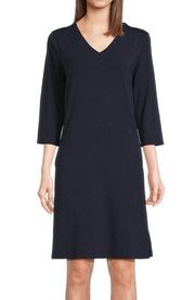 Eileen Fisher Tencel Lyocell Stretch V-Neck 3/4 Sleeve Drop Shoulder Dress