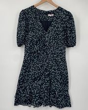 Parker Minna Dress Asymmetrical Button Front Cotton Dotted Print Black Womens 10