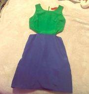 Blue and green cut out mini dress