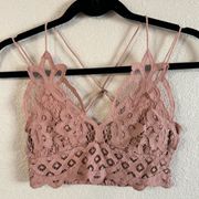 Free People  One Adella Boho Strappy Floral Lace Bralette Dusty Mauve Pink XS