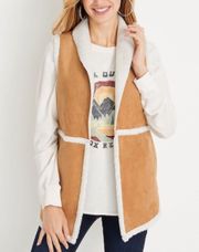 Maurices Brown Faux Suede Sherpa Trim Vest