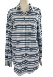 A New Day Women Size Medium Button Down Shirt Striped Cotton 6-389