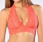 Free People  Galloon Lace Halter Bra Light Orange NWT S