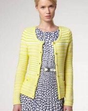 Trina Turk yellow cable, net sweater, cardigan, size S petite ￼