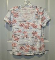 Old Navy  Blue/Coral Palm Tree/Island Scenic Print Everywear Tee size S