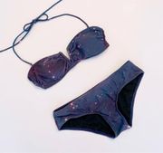 Black Poppy  Galaxy Stars Bikini 2 Piece Set Black Purple Pink Sz Small