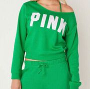 Victoria's Secret PINK Green Cropped Off Shoulder Sweater Sz M