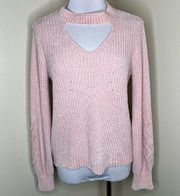 No Boundaries Sweater LARGE Pink Chenille Keyhole Lace Up Pullover Barbiecore