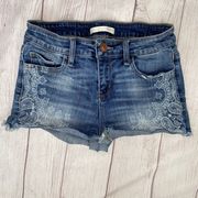 capricorn high rise cotton blend shorty shorts blue sz 26