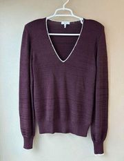 Reiss Talia Tipped V Neck Sweater in Burgundy Size Medium
