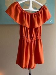 Tangerine bardot off the shoulder romper