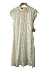 Simply Styled by Sears Lace High Neck Cap Sleeves Dress Cloud Dancer Large NEW