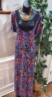 Jessica London Women Multicolor Round Neck Short Sleeve Long Maxi Dress Size 16W