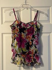 BCX Brown Vibrant Floral Tank Top Small