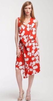 Diane Von Furstenberg Naira Dress Size 6 Orange Floral 100% Silk Draped
