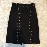 NY & CO GOLD FLAT STUDDED SLIT BACK, HIGH WAIST PENCIL SKIRT