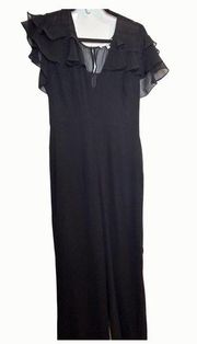 June & Hudson Large Black Jumpsuit Sheer Flutter Sleeves