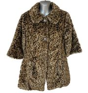 daytrip Faux Fur Coat Gray Tan Black Leopard Print Fluffy Women's Size Small