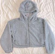 BDG Urban Outfitters Cropped Hooded Teddy Jacket in Baby Blue Size Medium