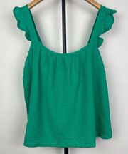 BB Dakota Green Gauze Ruffle Strap 100% Cotton Adjustable Tank Top