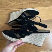 a.n.a. Strappy Espadrille Heeled Platform Sandals Black Size 9.5