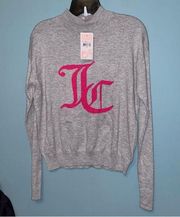Juicy Couture Mock Neck Intarsia Logo Sweater in Heather Cozy Size Medium