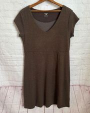 Horny Toad cap sleeve for and flare dress coin pocket in hem brown Large