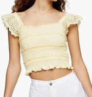 Topshop Smocked Ruffle Strap Tank Top in Yellow