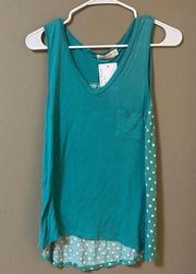 Heart & Hips Sleeveless Polka Dot Tank Teal Large EUC