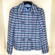 Marc Jacobs Coat jacket Plaid Wool Blue Pea Double Breast Retro Fall Autumn