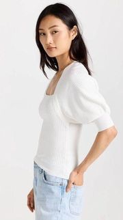 Paige Eponine Womens Ribbed Knit Square Neck Blouse in White. Size Large.