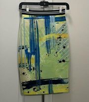 Aqua Green Abstract Scuba Pencil Skirt Size Small