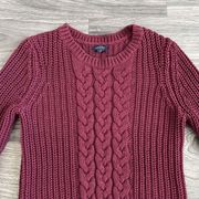Cable Knit Sweater Burgundy Red Size Medium‎
