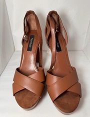 WHBM Kaliyah Brown Leather Heeled Strappy Sandals Size 9