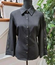 Covington Women's Black Polyester Long Sleeve Collared Button Up Top Size L/G