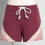 ModCloth x CAMP Collection Endless Summer Drawstring Shorts Patchwork Burgundy M