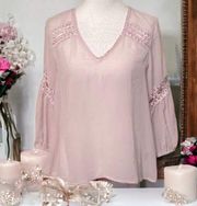 VICTORIA’S Secret Sheer Peasant Poet Chiffon Blouse Crochet Detail Size Small