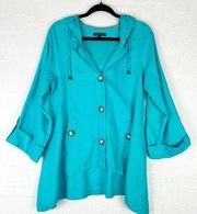 Linen Hooded Jacket Size Small Blue High Low Lagenlook