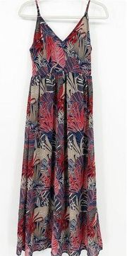 Japna Womens Beachy Tropical Floral Leaf Print Smocked Back Maxi Dress Size S