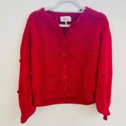 The GREAT. raspberry red Bobble cardigan crewneck sweater M Rare