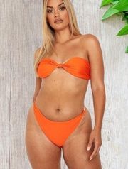 Boohoo Knot Bandeau Bikini Set in Orange