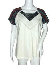 Orvis Women’s Top White Multi Aztec Print Sleeves Short Sleeve Size Large