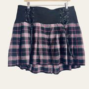 Black Pink Plaid Lace Up Corset Punk Pleated Mini Skirt Size 16